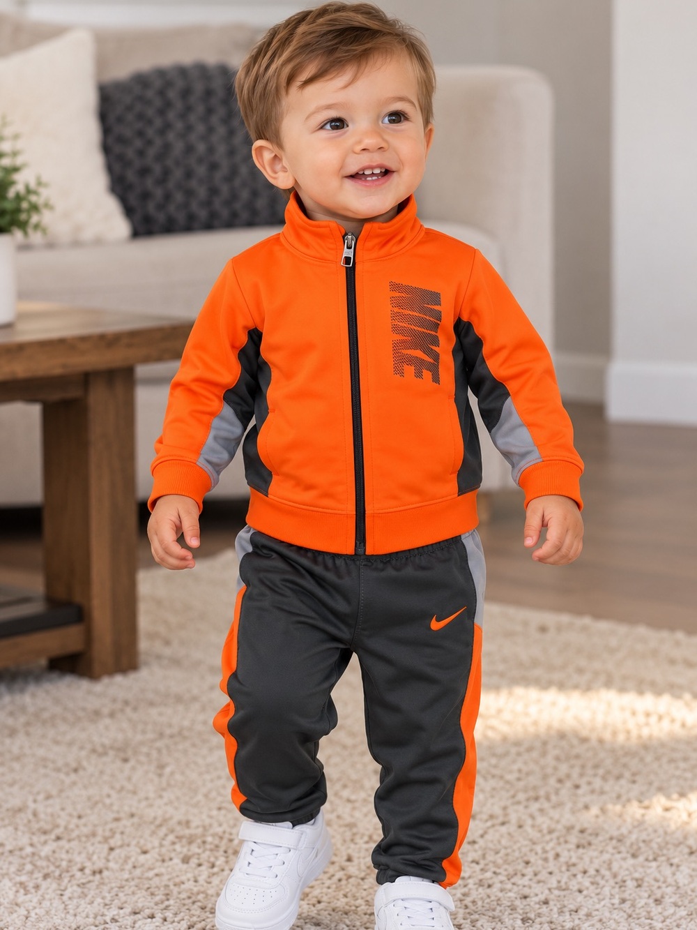 Nike Baby Boys 2-Piece Tracksuit Set – 18M | Orange & Grey